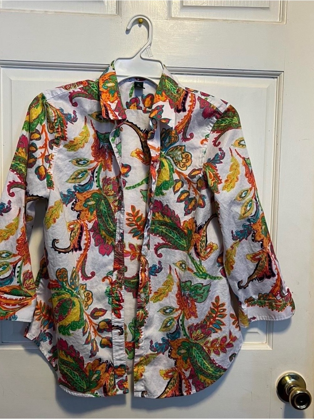 Ralph Lauren White Button-Down Shirt with Multicolor Paisley Print